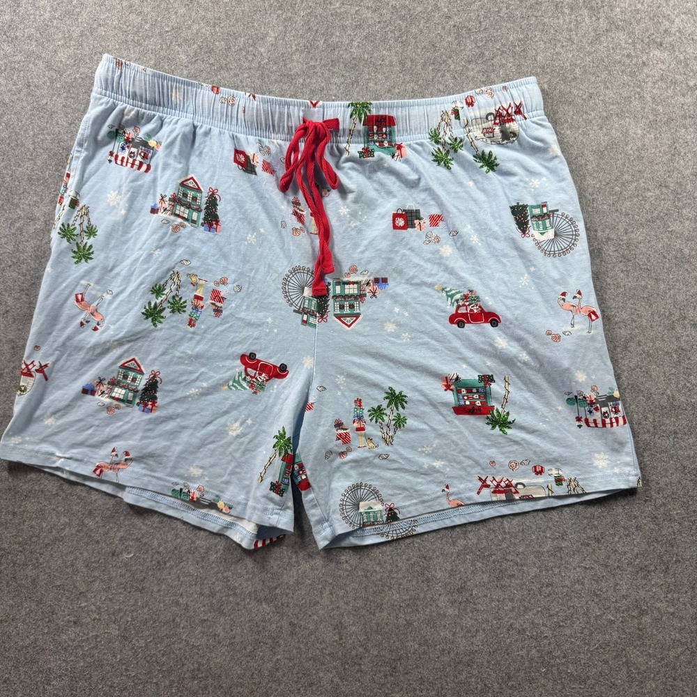 Unbranded Men Tropical Christmas Pajama Shorts XL Blue Flamingo Cotton Blend